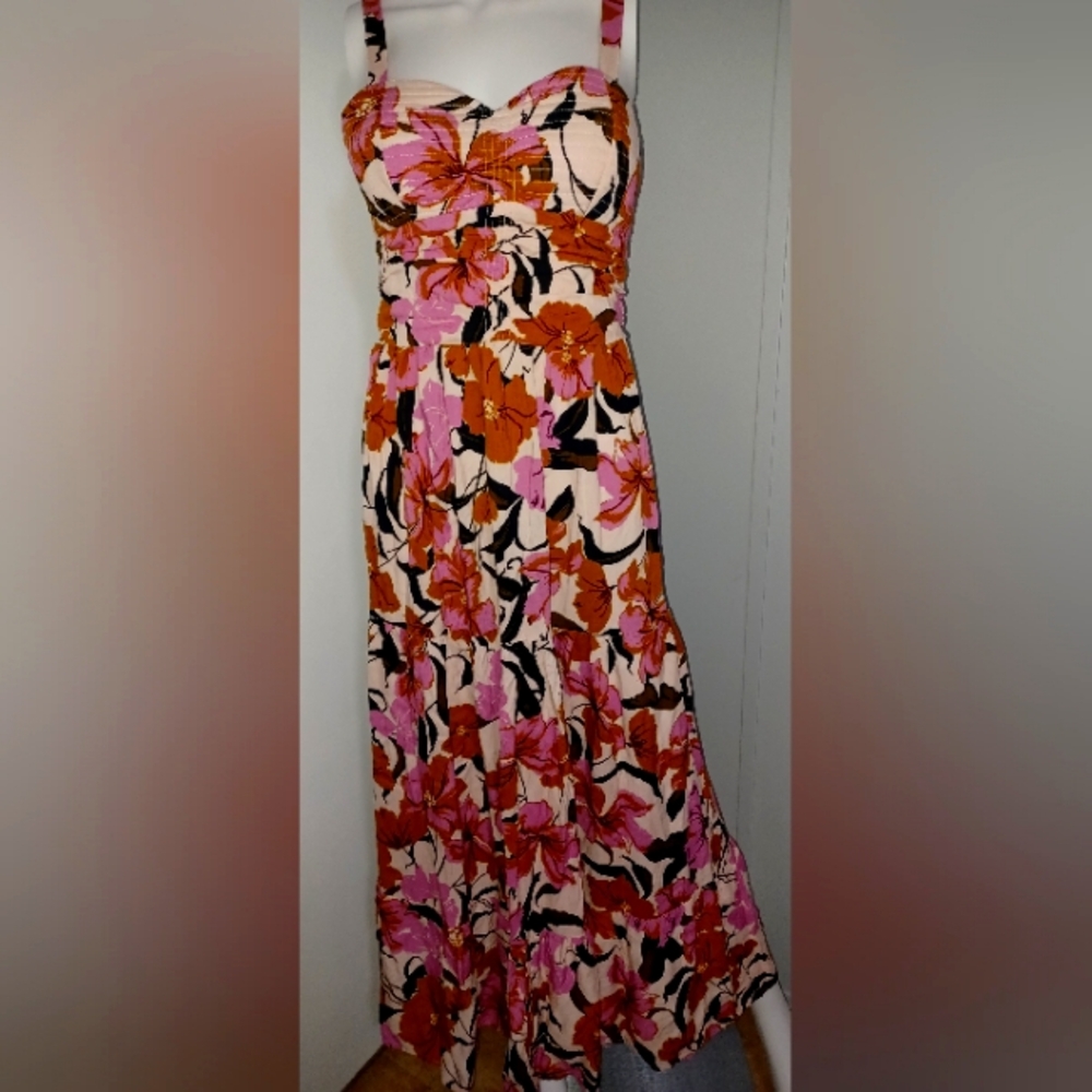 Maurices Foral Pink and Orange Maxi Dress New